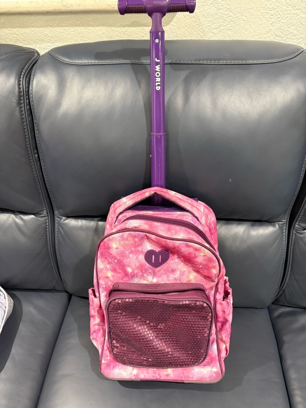 Girls' Pink Galaxy Rolling Backpack with Sequin Front Pocket
